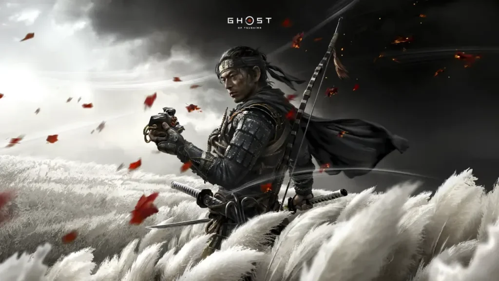 بازی Ghost of Tsushima Director's Cut برای PS4 با تصویر سامورایی و فضای ژاپنی